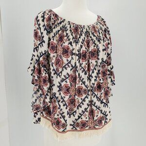 Hayden BOHO Peasant Top Cream/Red/Navy Small